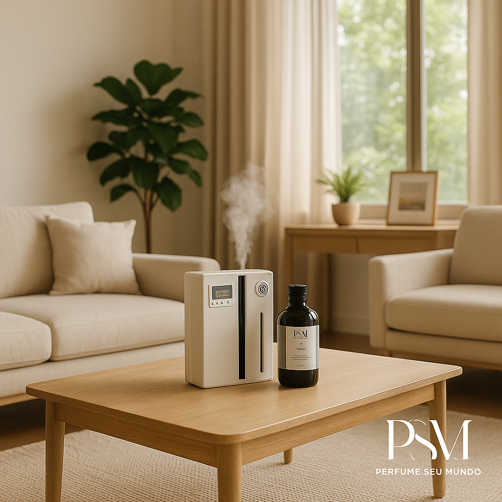 Nano difusor e essência em um lounge de estilo natural